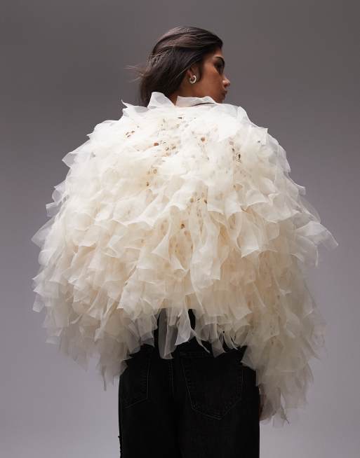 Topshop knitted organza extreme texture cardi in ivory | ASOS