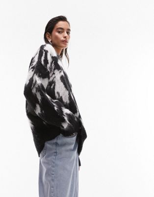 Topshop knitted oversized animal jumper in mono - ASOS Price Checker