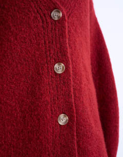 Model wearing Knitted oversized boyfriend longline easy cardigan in red