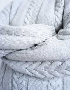 Model wearing Knitted oversized cable and wide rib jumper in grey