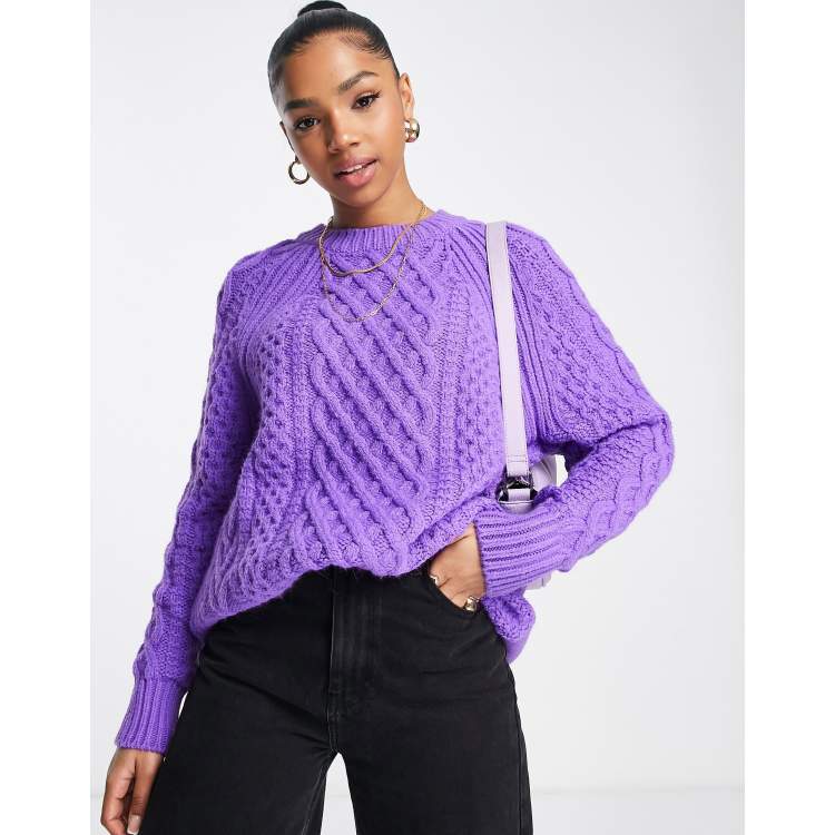 Topshop knitted oversized cable sweater in purple