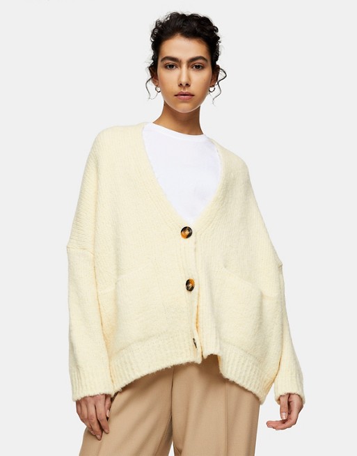 Topshop knitted oversized cardi in cream
