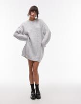 Topshop knitted oversized crew mini dress with exposed seam detail in khaki