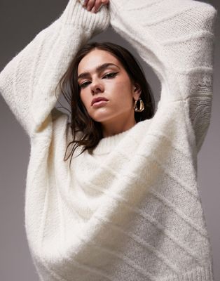 Topshop knitted oversized diagonal seam jumper in cream