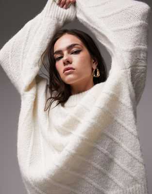 Topshop knitted oversized diagonal seam jumper in cream