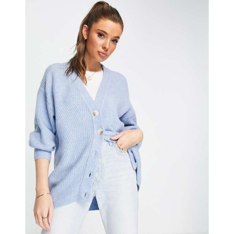 Topshop knitted oversized grandad cardi in blue | ASOS
