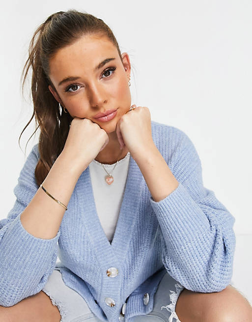  Topshop knitted oversized grandad cardi in blue 