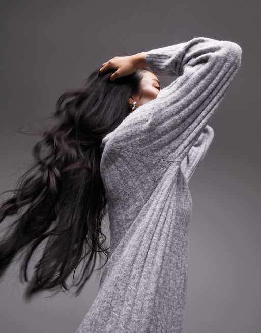 topshop grey ribbed dress Rent Topshop Brushed Rib Roll Neck Midi Dress In Grey