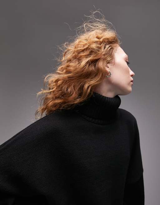 Oversized black roll store neck jumper