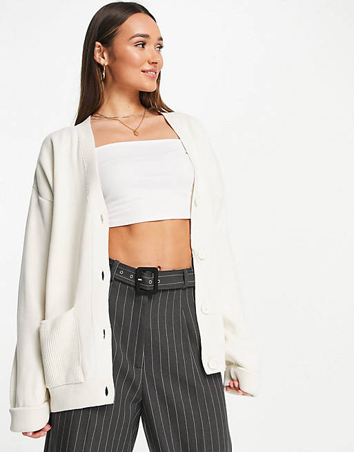 Topshop knitted oversized sweat cardi in cream