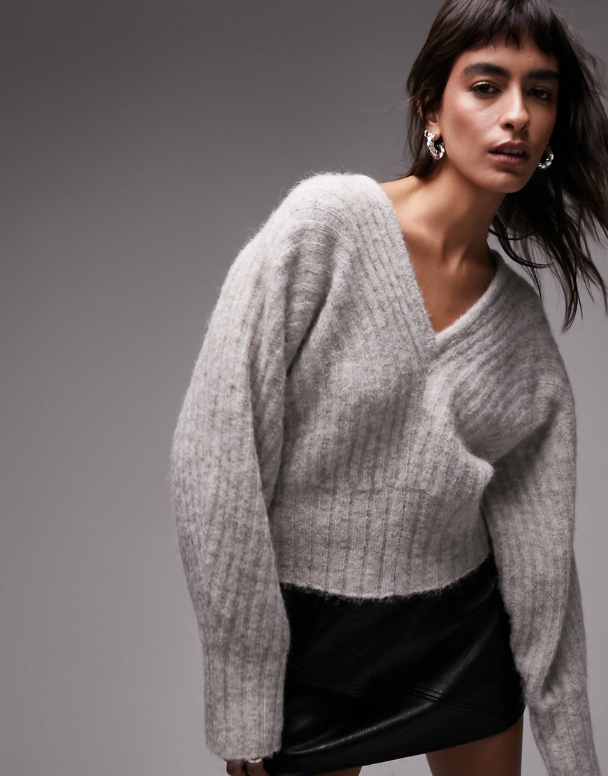 Shop Topshop Knitted Volume Sleeve Rib Sweater In Oat-neutral