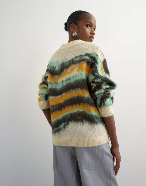 Topshop knitted painted stripe crew neck sweater in multi, 4 of 4