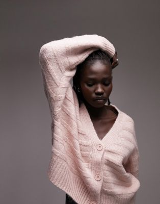 Topshop knitted patterned cardi in pink