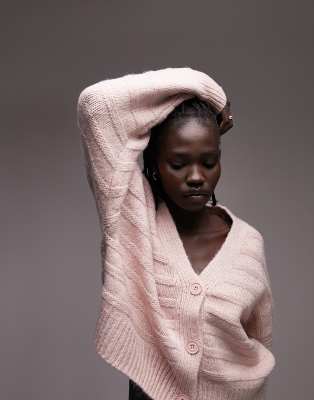 Topshop knitted patterned cardi in pink