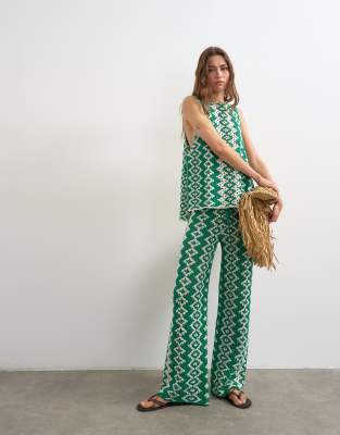Topshop Knitted Patterned Crochet Look Co-ord Shirt In Multi