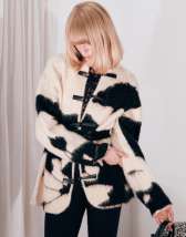 Topshop knitted patterned frogging detail jacket in black and cream
