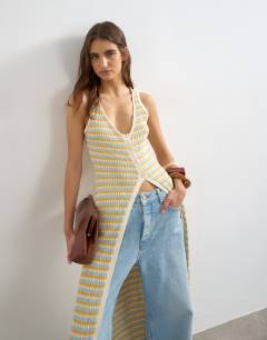 Knitted pleated long line cardi in multi