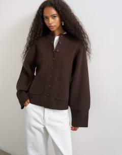 Knitted pocket front cardigan in brown