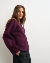 Topshop knitted pocket front cardigan in mulberry
