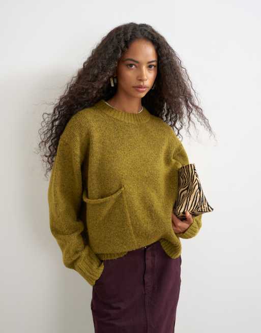 Topshop knitted pocket jumper in corn, 1 of 4