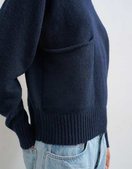 Topshop knitted pocket jumper in midnight, 3 of 4