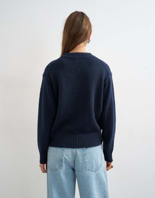 Topshop knitted pocket jumper in midnight, 4 of 4