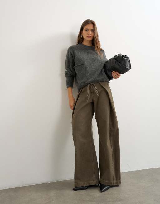 Topshop knitted pocket jumper in smoke, 2 of 4