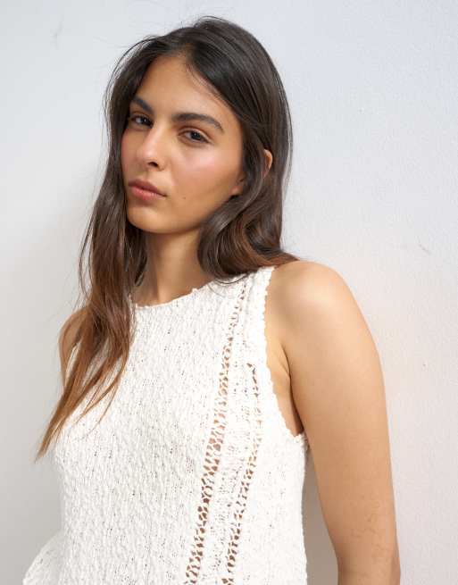 Topshop knitted pointelle singlet in ivory (part of a set), 2 of 4
