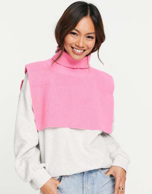 Topshop knitted polo neck bib in pink ASOS