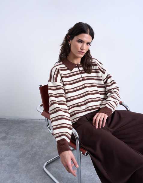 Topshop knitted polo shirt in burgundy - view 1