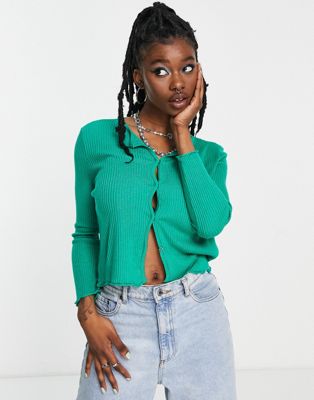 Topshop knitted popper front cardigan in bright green