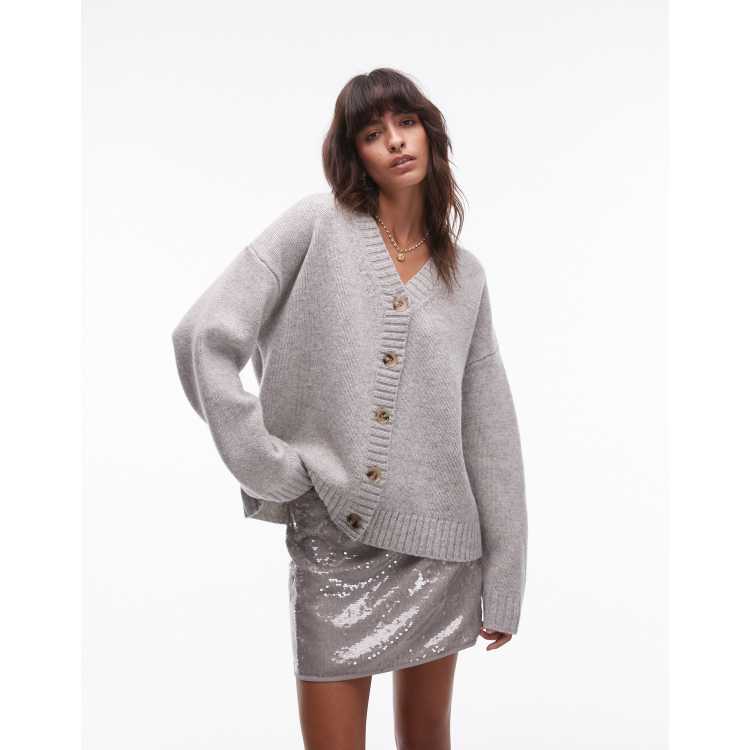 Topshop knitted premium 100% lambswool v-neck relaxed cardi in