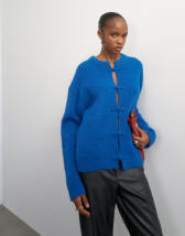 Topshop knitted premium alpaca blend frogging detail cardigan in blue