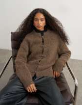 Topshop knitted premium alpaca blend frogging detail cardigan in dark brown