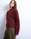 [Topshop] Topshop knitted premium alpaca jumper in burgundy-Red M Burgundy