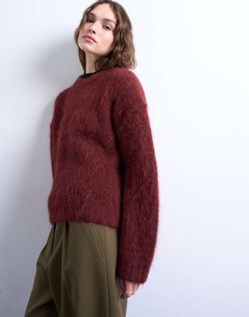 Topshop knitted premium alpaca sweater burgundy