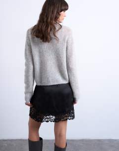 Model wearing Knitted premium mohair loose knit cardigan grey 