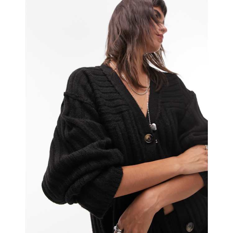 Topshop knitted premium plated cardigan in black