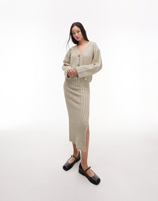 Stone ribbed outlet knitted midi cardigan