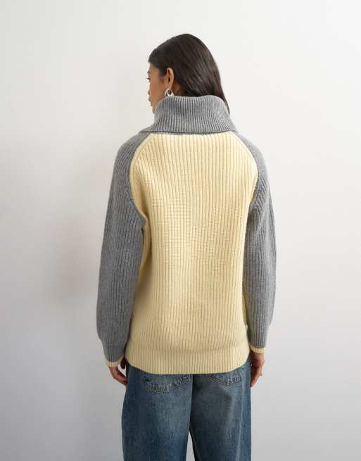Topshop knitted premium pure lambswool colour block high neck jumper in multi, 3 of 4