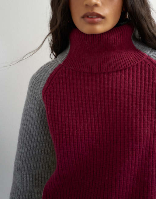 Topshop knitted premium pure lambswool colour block high neck jumper in multi, 4 of 4