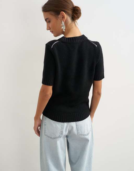 Topshop knitted premium pure lambswool short sleeve crew neck t