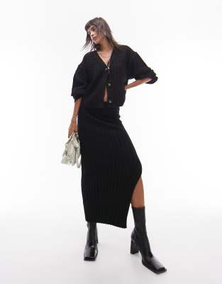 knitted premium rib skirt in black