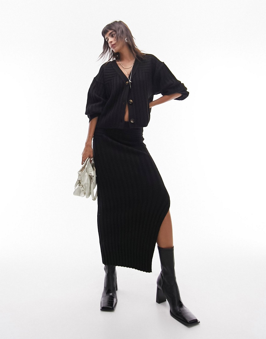 Topshop knitted premium rib skirt in black