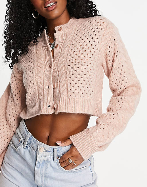 Sportswear Topshop knitted pretty cable cardi in rose 