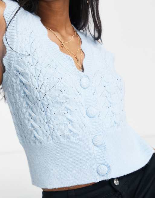 Topshop knitted pretty sleeveless cardigan in blue, 2 of 4