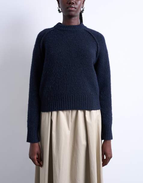 Topshop knitted raglan exposed seam jumper in navy - view 1
