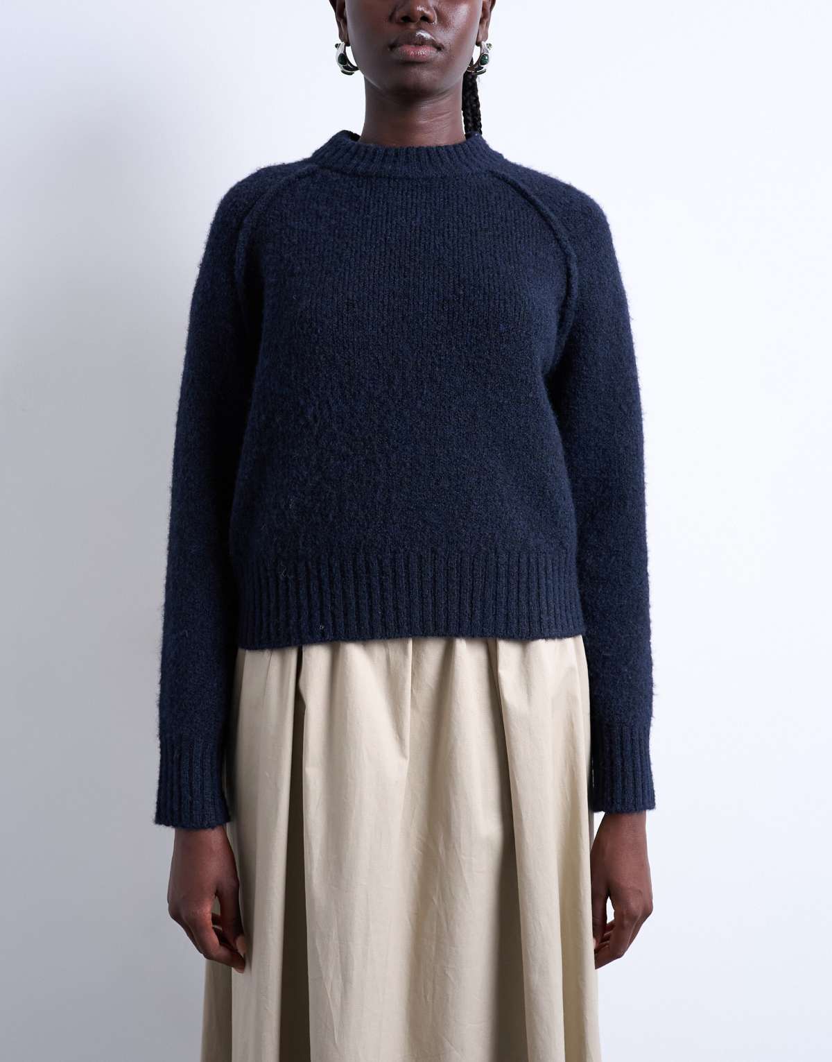 Topshop knitted raglan exposed seam jumper in navy