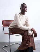 Topshop knitted raglan exposed seam jumper in oat