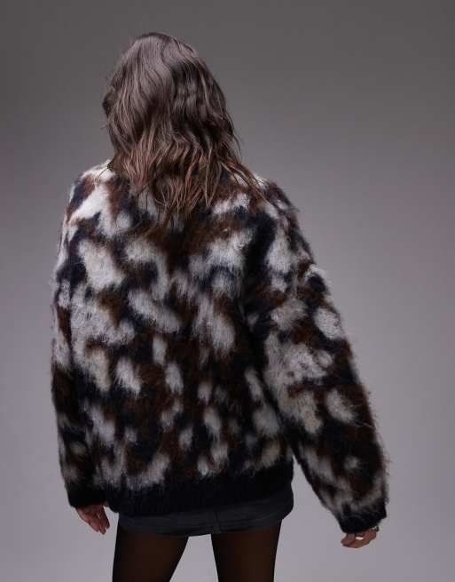 Topshop knitted relaxed boxy blur animal print sweater in multi, 4 of 4